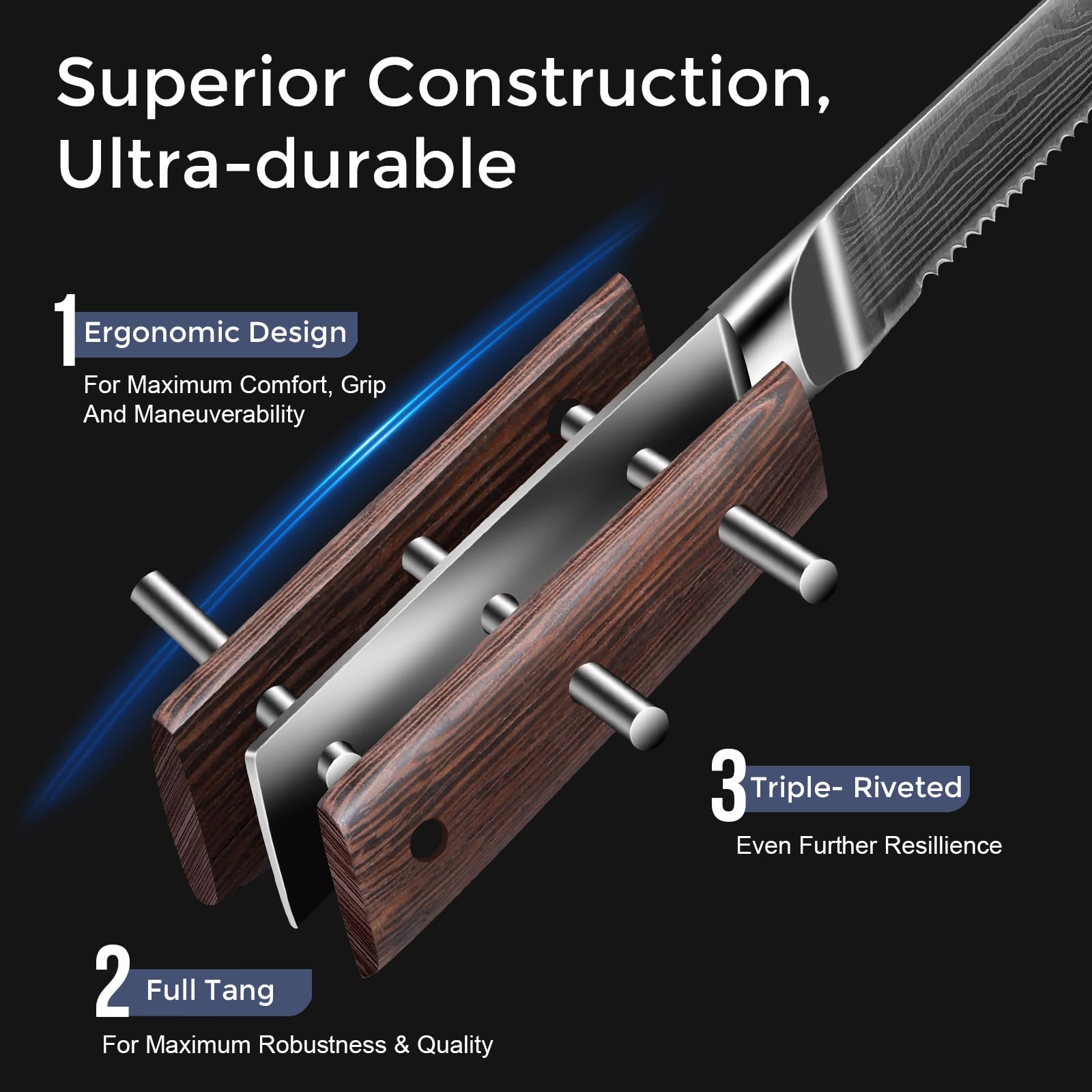 Premium 6-Piece Japanese Serrated Steak Knife Set - High-Quality Stainless Steel Dishwasher Safe Kitchen Knives with Full Tang Design & Elegant Gift Box - Perfect for Steak Dinners, BBQ Parties & Housewarming Gifts for Parents