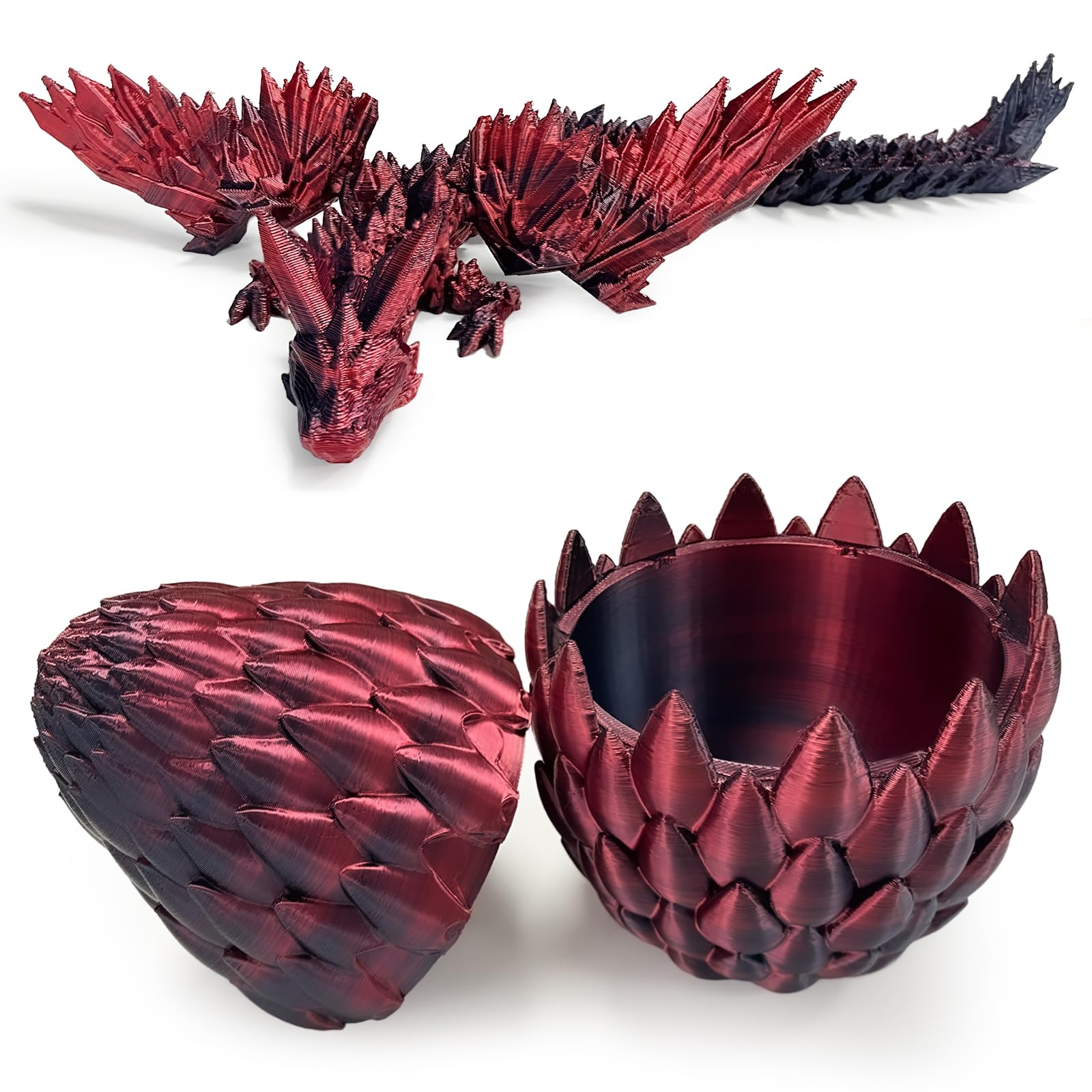 3D Printed Dragon Eggs with Articulated Dragon Inside - Adjustable Wings Eco-Friendly Crystal Dragon Toy - Home Office Desk Decor for Autism & ADHD Stress Relief - Perfect for Collectors, Gifts, and Sensory Play