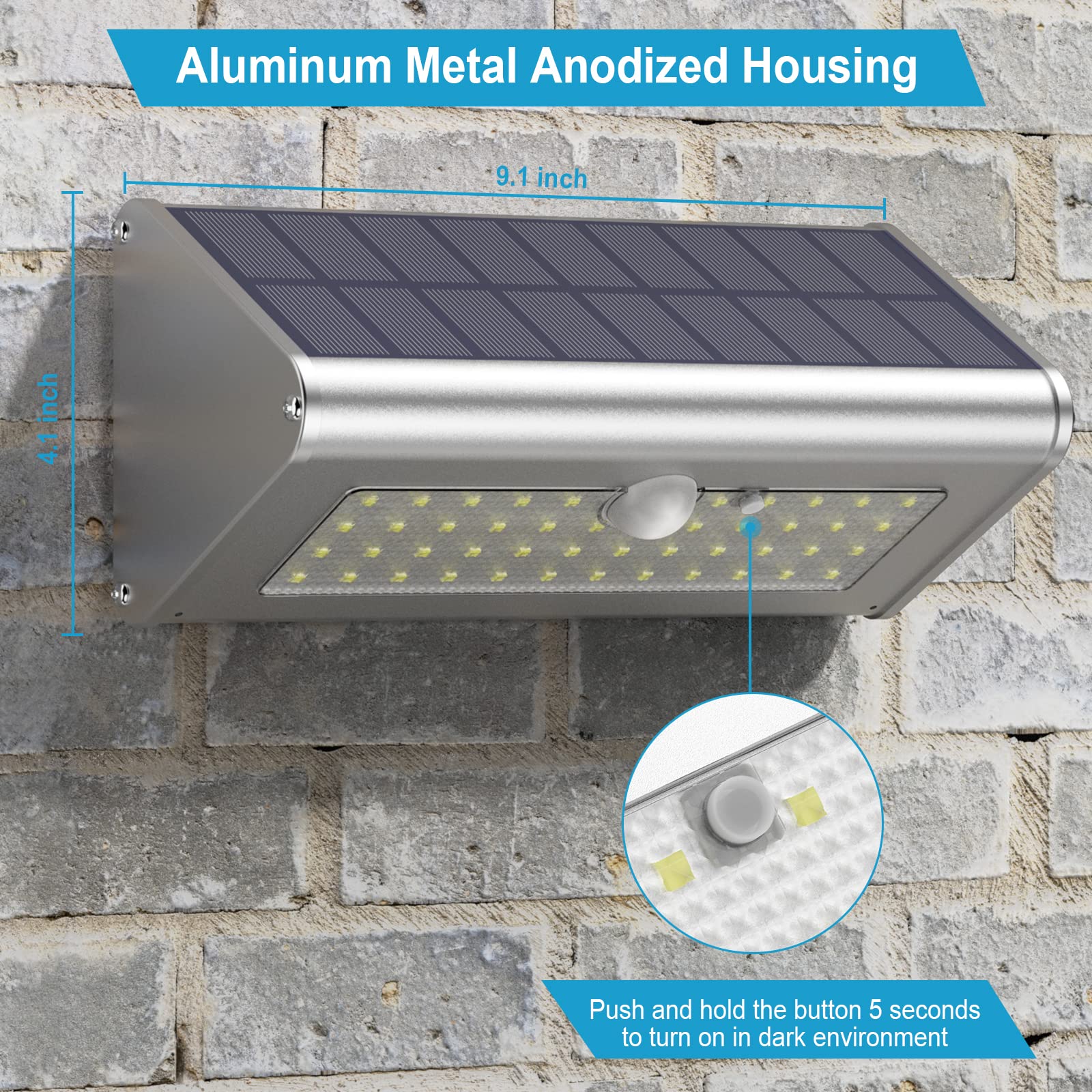 SECUROAD 1100 Lumens Solar Powered Outdoor Security Lights - IP65 Waterproof Wireless LED Motion Sensor Flood Light with Aluminum Housing (Daylight White, 1 Pack) for Garden, Pathway, Garage & Backyard Safety