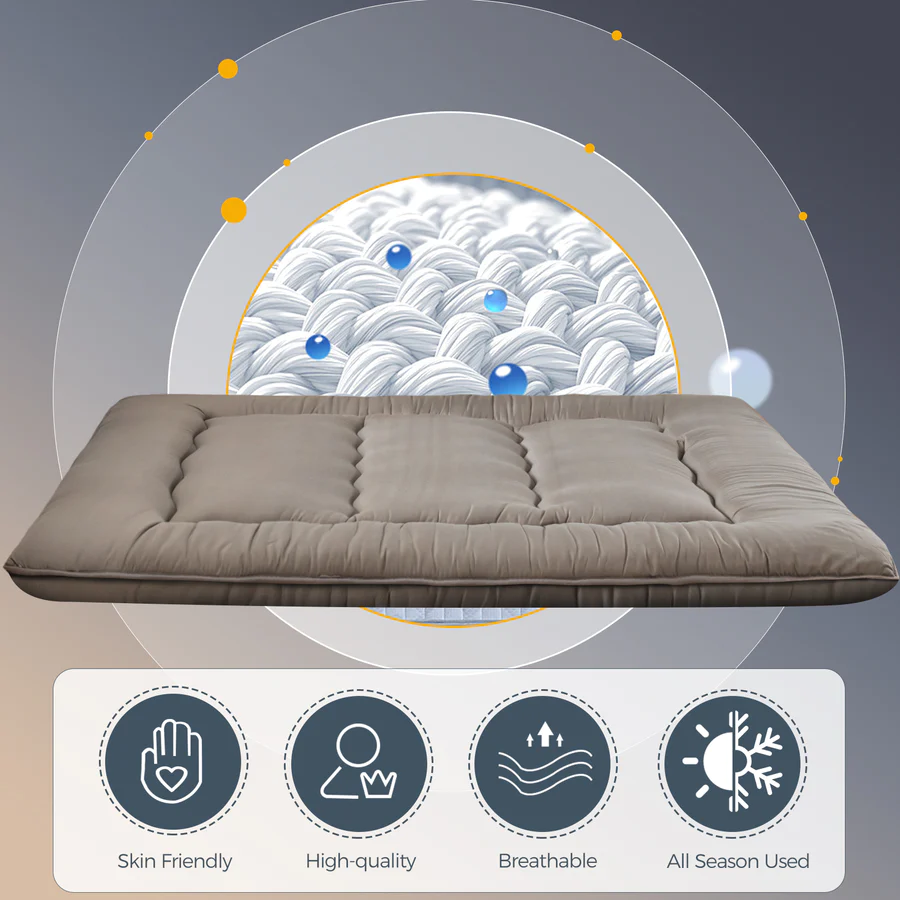 MAXYOYO Charcoal Grey Japanese Futon Mattress - Foldable Floor Mattress for Guest Bed, Camping & Small Spaces | Comfortable & Space-Saving Sleeping Solution