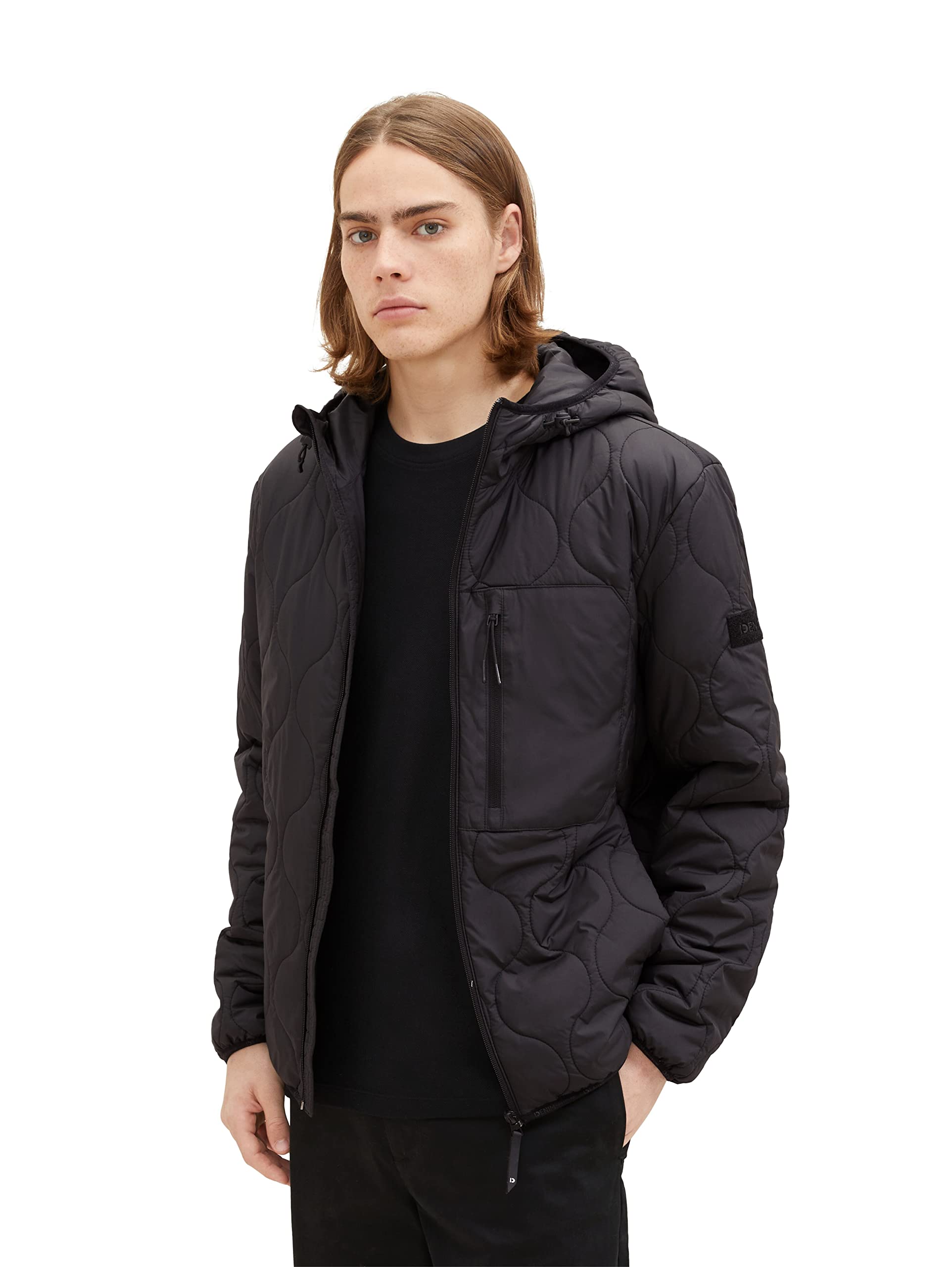 TOM TAILOR Men's Quilted Denim Jacket with Hood - Stylish Winter Coat for Casual Outfits & Outdoor Activities