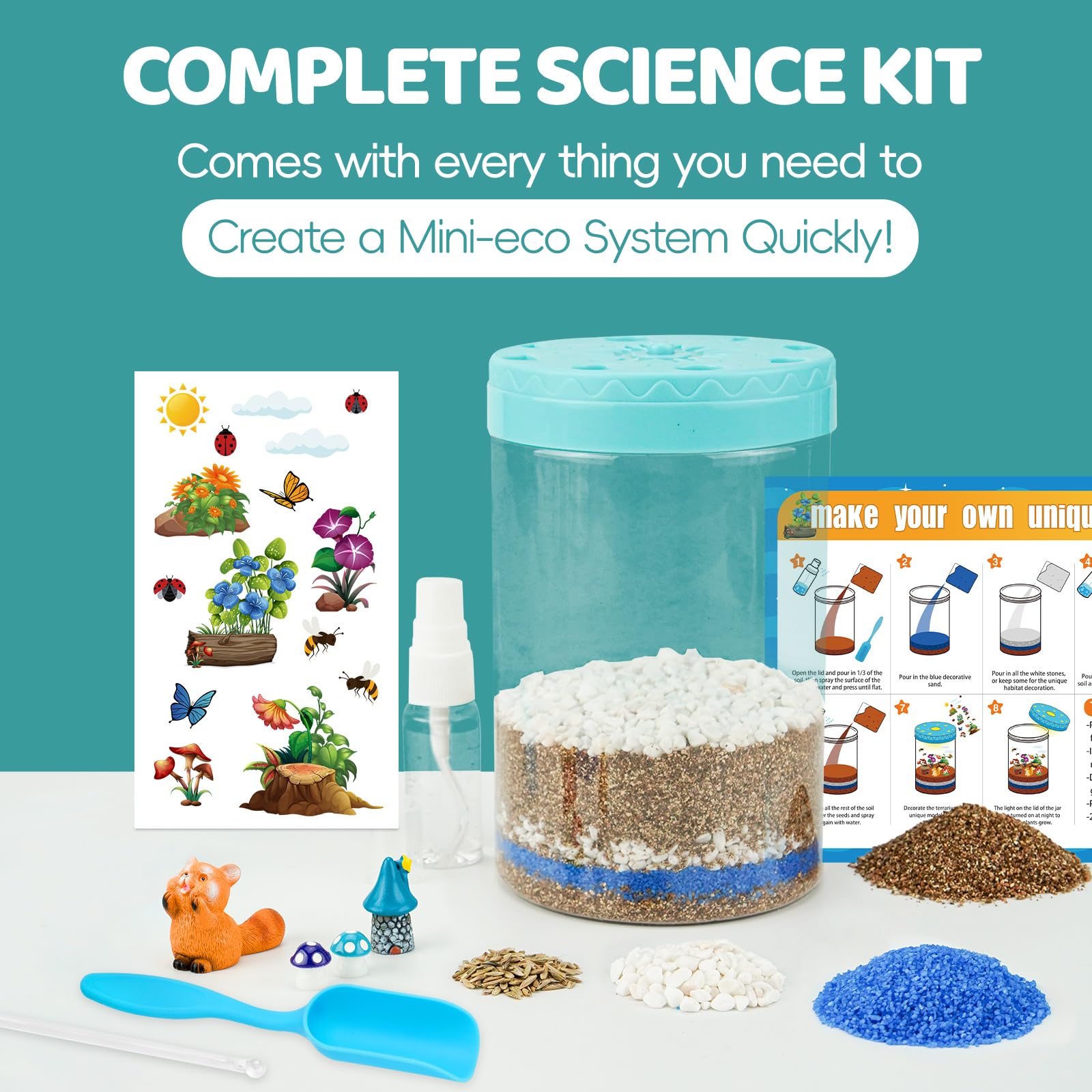 Glow-in-the-Dark Terrarium Kit for Kids - DIY Educational Gardening Science Kit with LED Lights, Creative STEM Project for Boys & Girls Ages 4-12 - Perfect Birthday Gift for Indoor Gardening & Night Light Decor