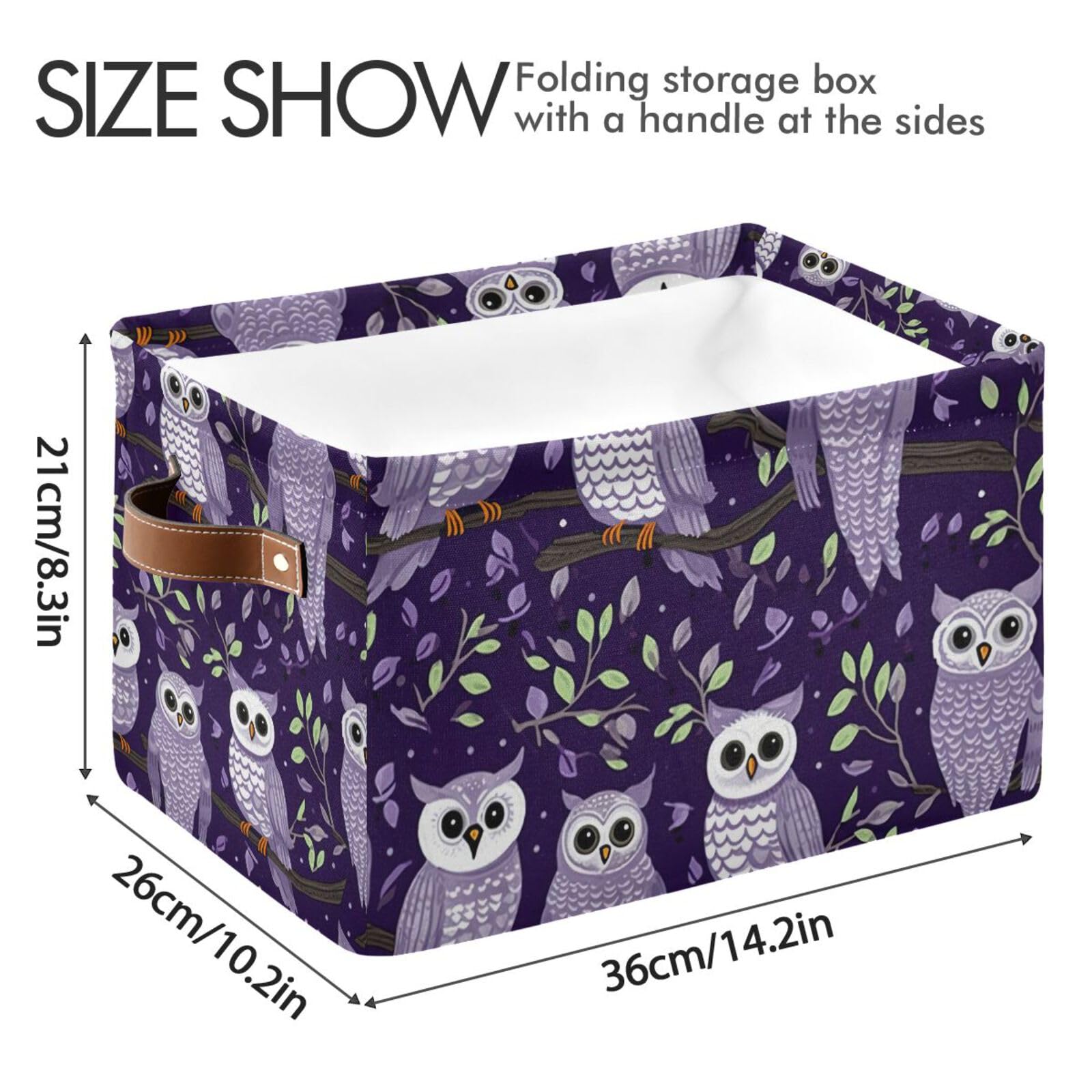 Foldable Canvas Storage Baskets with Handles - 2 Pack Rectangle Fabric Organizer Box for Home, Office & Closet - Perfect for Clothes, Toys & Home Decor Organization | Space-Saving Owl Design
