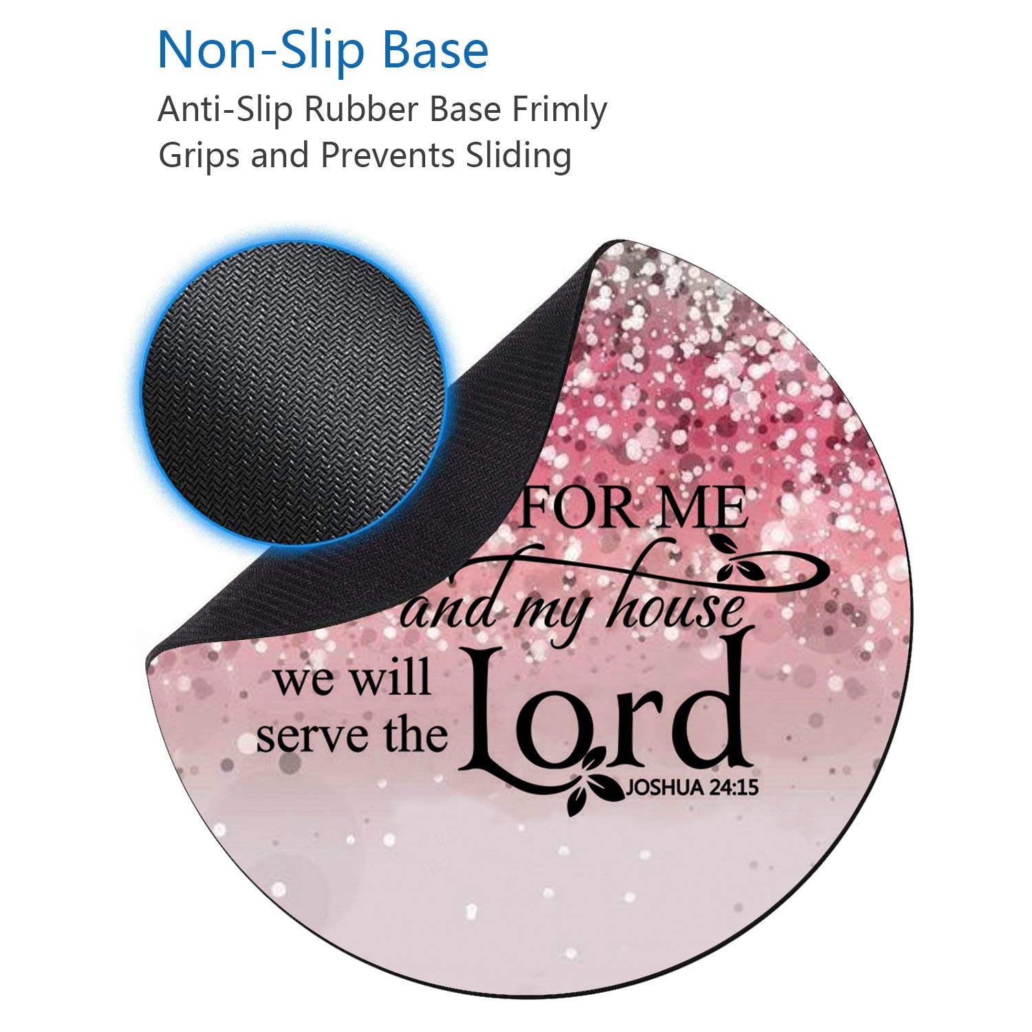 Pink Glitter Round Mouse Pad and Coasters Set with Non-Slip Rubber Base - Inspirational Joshua 24:15 Bible Verse Design - Perfect for Laptop, Computer, Office & Home Workspace Decor