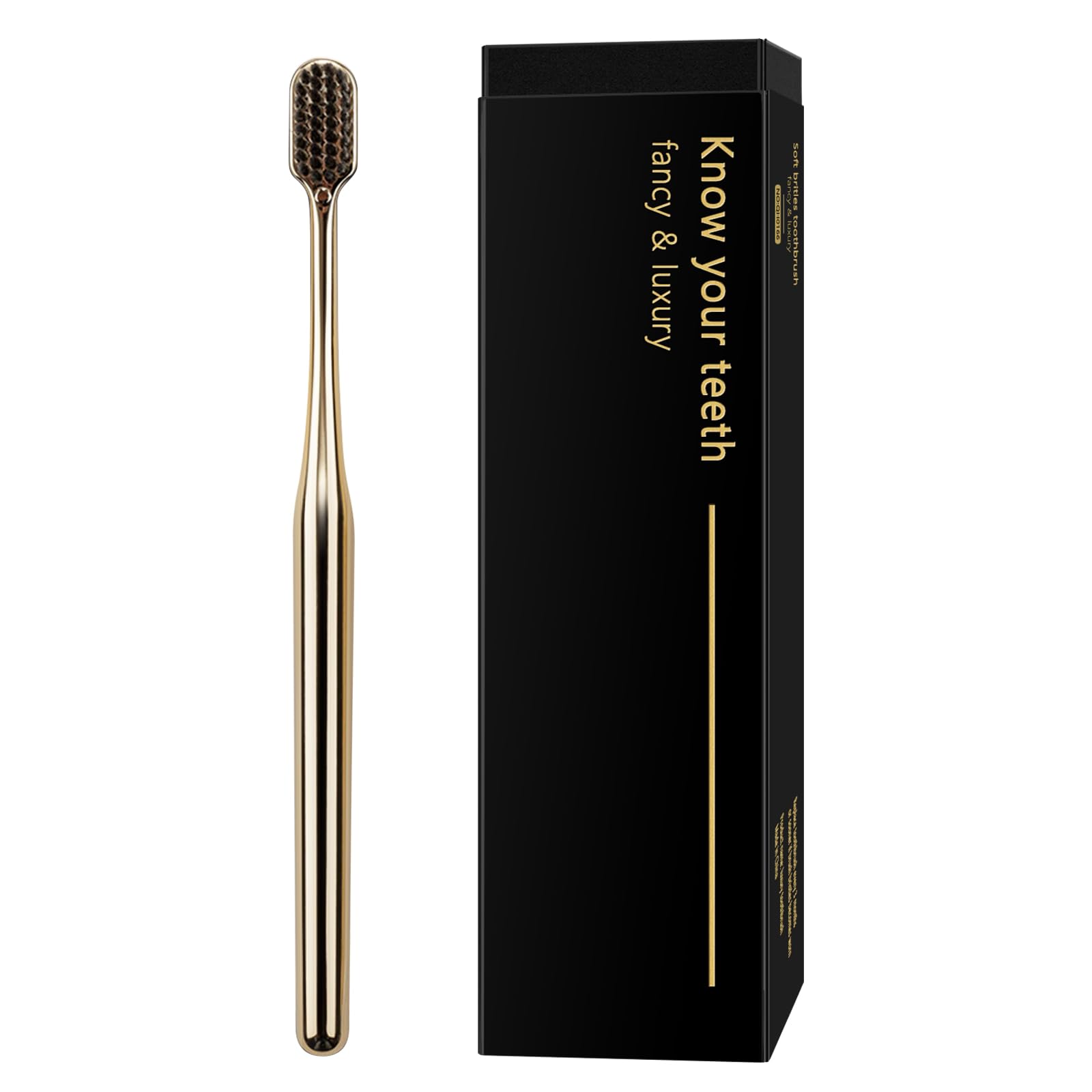 Premium Gold Plated Toothbrush with Soft Charcoal Bristles - Luxury Travel & Home Oral Care for Adults - Gentle Cleaning & Stain Removal for Fresh Breath