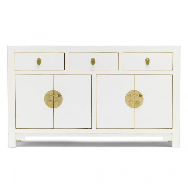 Golden Dragon Oriental Painted Solid Wood White Large Sideboard Buffet Cabinet 160x40x85cm - Traditional Asian Style Storage for Dining Room, Living Room & Entryway