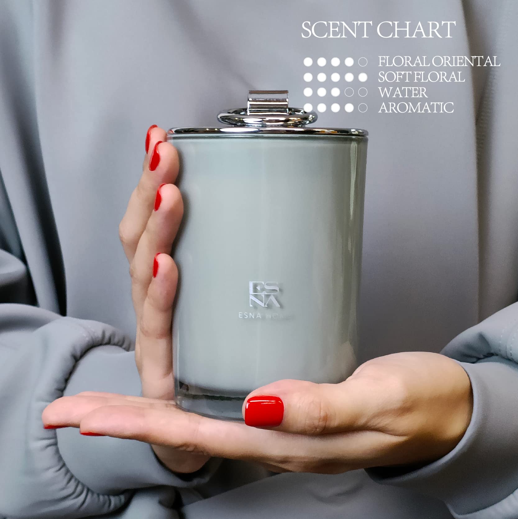 ESNA HOME Luxury All Natural Scented Soy Candle with Lemongrass Essential Oil | 8.8oz 50-Hour Burn Time | Metal Lid Candle for Women | Perfect Housewarming Gift, Birthday Present & Relaxation Aromatherapy | Ideal for Home Decor, Spa Days & Romantic Ambiance