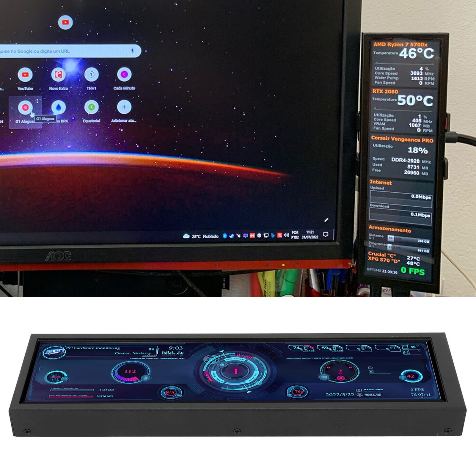 8.8 Inch AIDA64 CPU GPU SSD Temperature Monitor - External PC Hardware Sensor Panel Display for Real-Time Data Tracking | Perfect for Gaming Rigs, Workstations & PC Build Monitoring