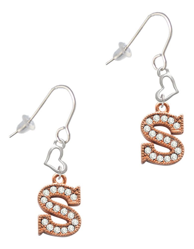 Rose Gold Crystal Initial Heart French Earrings for Women - Dainty Small Letter Studs for Everyday Wear, Gift for Her, Valentine's Day