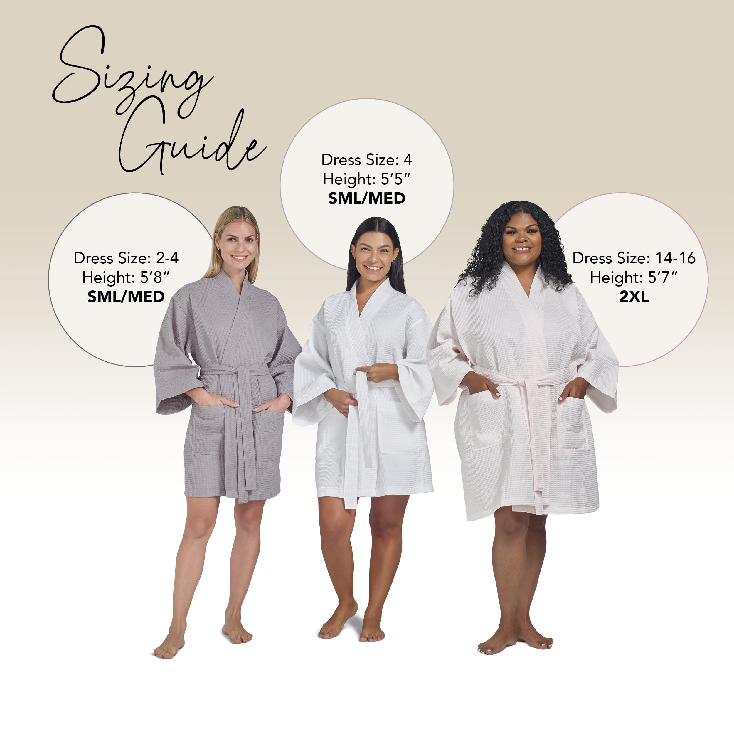 Boca Terry Women's Waffle Robe - Knee Length Lightweight Kimono Bathrobe for Spa, Lounge & Home Relaxation