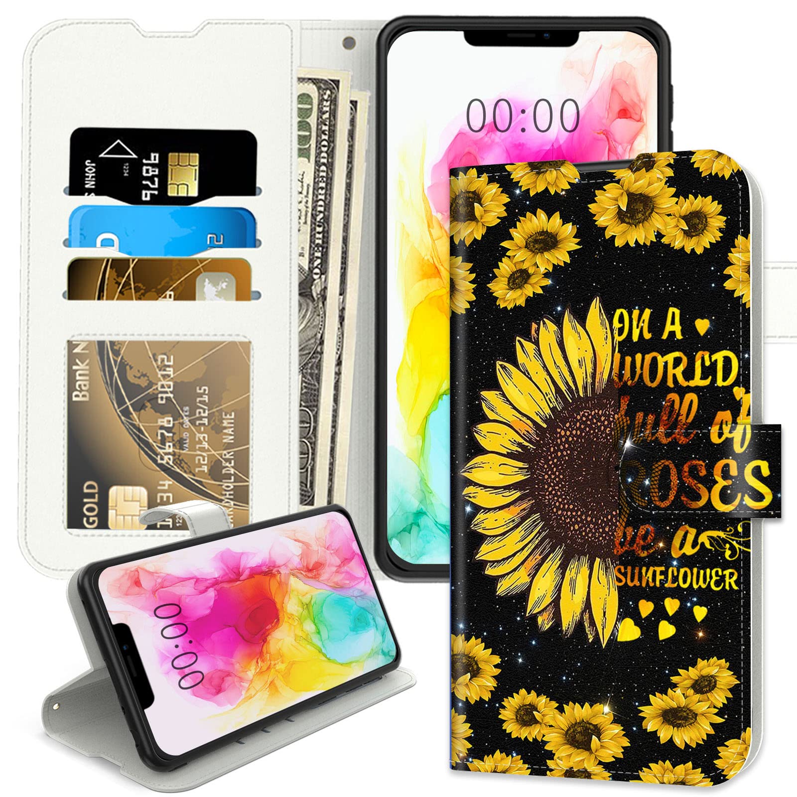 Magnetic PU Leather Wallet Case for iPhone 12 Pro Max (2020) - Flip Stand Cover with Card Holder & Sunflower Quotes | Compatible with iPhone 12 Pro Max | Perfect for Work, Travel & Everyday Use