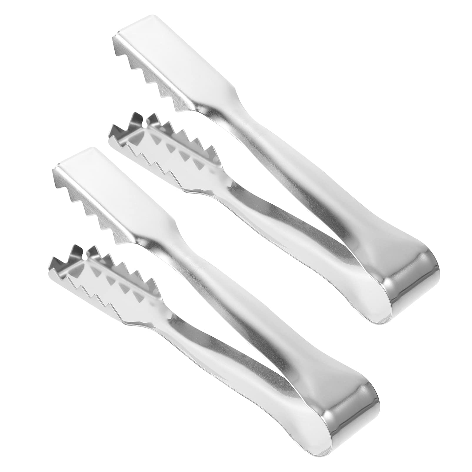 Hemoton 2-Pack Stainless Steel Ice Cube Tongs - Serrated Kitchen Tongs for Ice Balls, Sugar Cubes, Bread, Fruits - Durable Household Food Clips for Cocktails, Baking & Party Serving