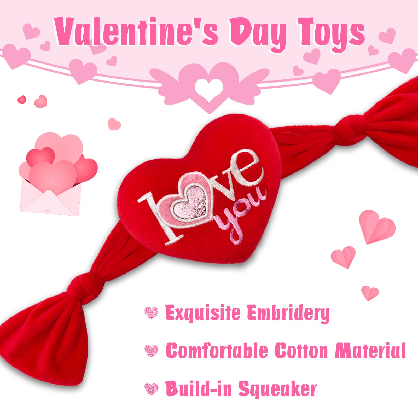 Valentine's Day Dog Toys - 2 Pack Heart Shaped Plush Squeaky Toys for Small & Medium Dogs | Perfect Valentine's Gift for Pets, Playtime & Cuddling