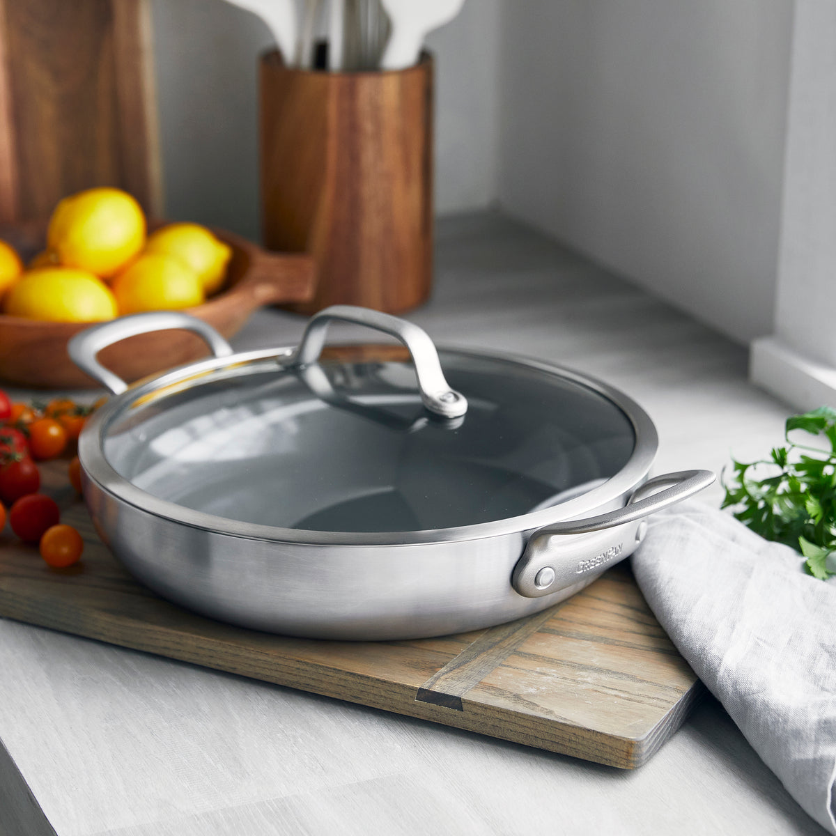 Premium Stainless Steel 12-Inch Everyday Frying Pan with Glass Lid - Non-Stick Cookware for Sautéing, Frying & Stir-Frying - Perfect for Gas, Electric & Induction Stovetops