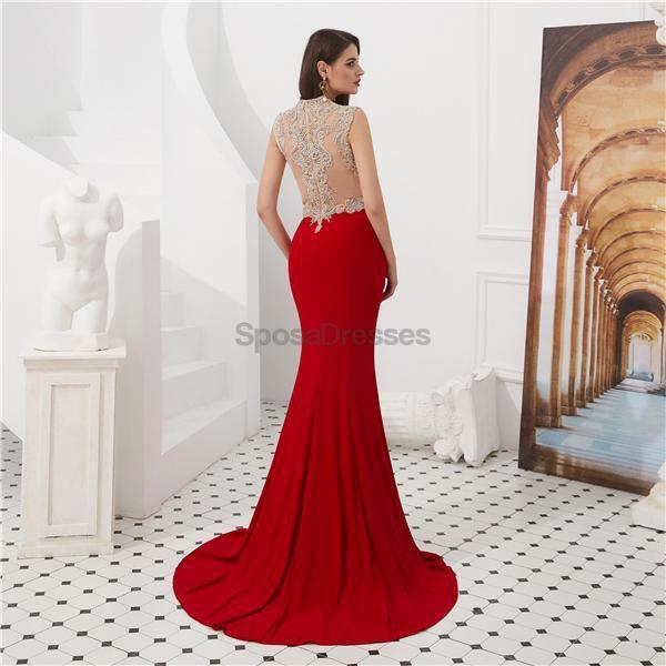 Elegant Red Beaded Mermaid Prom Dress with Cap Sleeves - See-Through Evening Gown for Formal Parties, Homecoming & Special Occasions | Style 12087