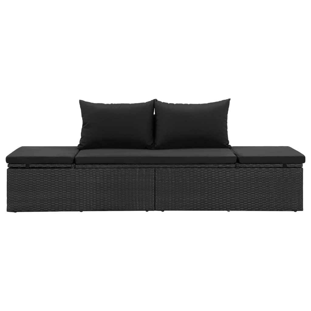 vidaXL Outdoor Poly Rattan Patio Lounge Chair - Black Adjustable Sunbed with Washable Cushions & Comfortable Waist Pillows, Powder-Coated Steel Frame - Perfect for Poolside, Garden, or Backyard Relaxation