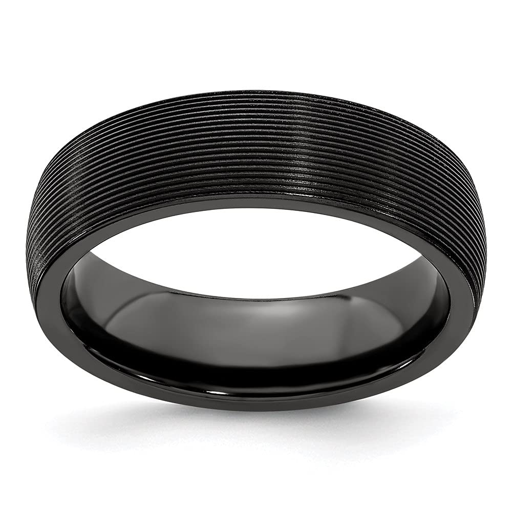 Titanium Black Ti Domed Textured Lines 6mm Wedding Band Ring for Men - Durable & Comfortable Titanium Wedding Ring for Grooms, Engagements & Anniversaries - Perfect for Everyday Wear & Special Occasions