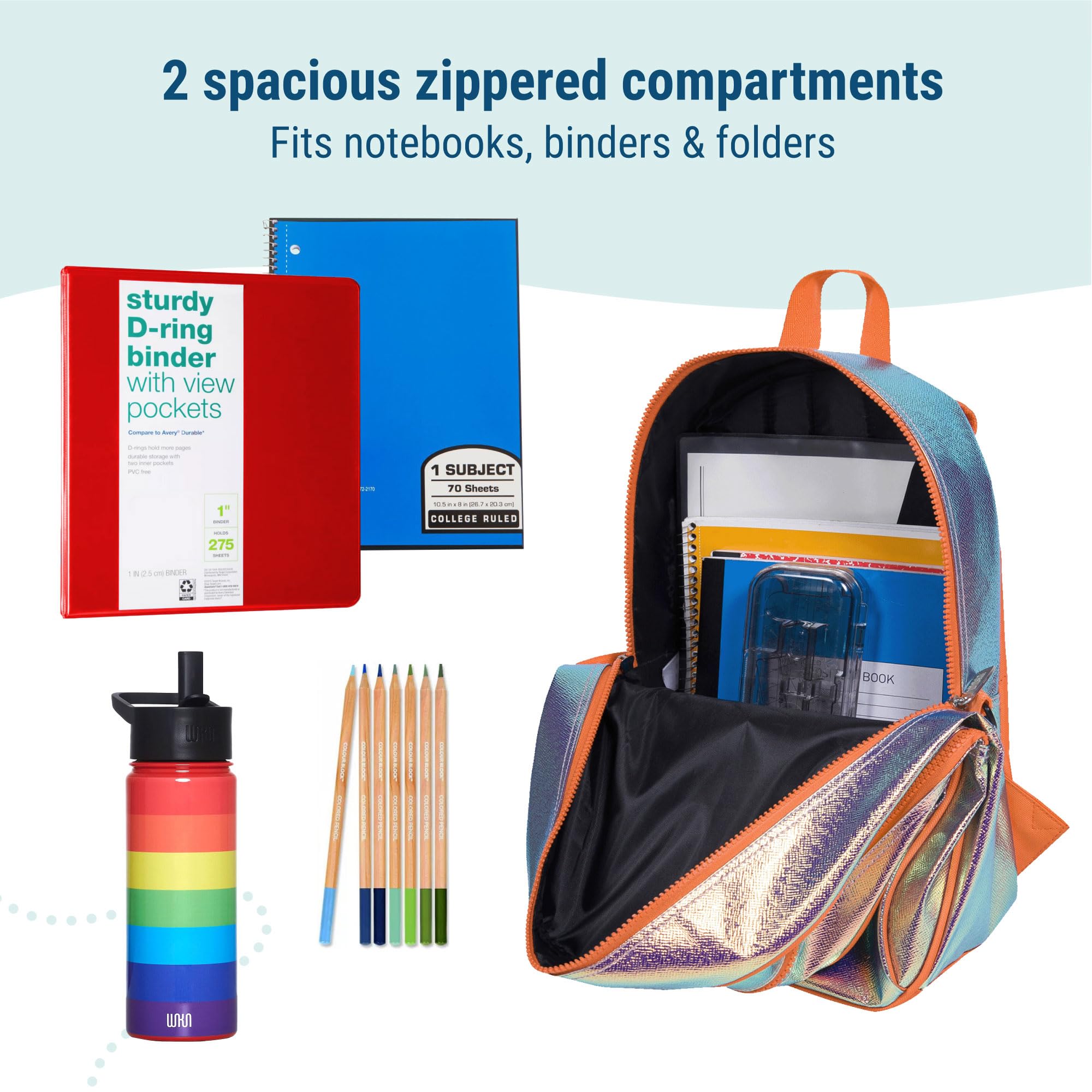 Wildkin 15-inch Kids Backpack - Durable Padded School Backpack with Adjustable Straps for Boys & Girls - Orange Shimmer - Perfect for School, Travel & Day Trips