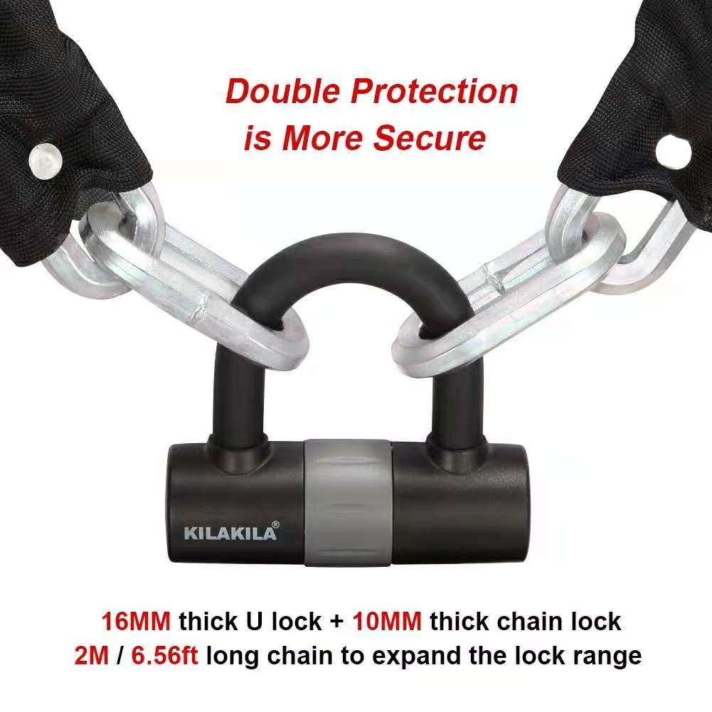 Heavy Duty 10mm Security Chain Lock with 16mm U Lock - Bicycle & Motorcycle Anti-Theft Protection for Outdoor Parking, Commuting & Travel