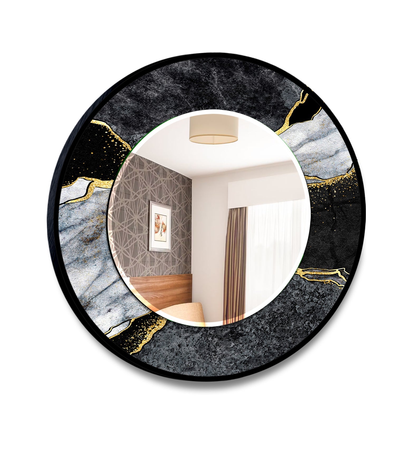 Black & Grey Abstract Wall Mirror - Modern Decorative Mirror for Living Room, Bedroom & Entryway - Perfect for Home Decor & Interior Design
