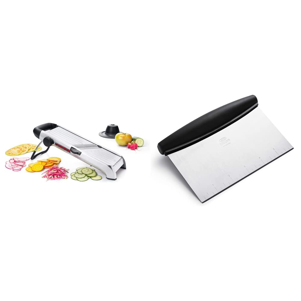OXO Steel Chef's Mandoline Slicer 2.0 with Stainless Steel Blades & OXO Good Grips Stainless Steel Scraper Chopper Set - Perfect for Slicing Vegetables, Fruits & Cheese in Professional & Home Kitchens