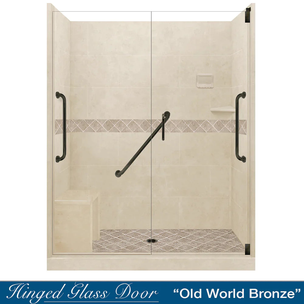 Freedom 60 Alcove Shower Kit - DIY Shower Remodel with Desert Sand Sistine Stone & Diamond Stone Accent | Includes Free Shampoo Niche | Easy Bathroom Upgrade for Home Renovation Projects