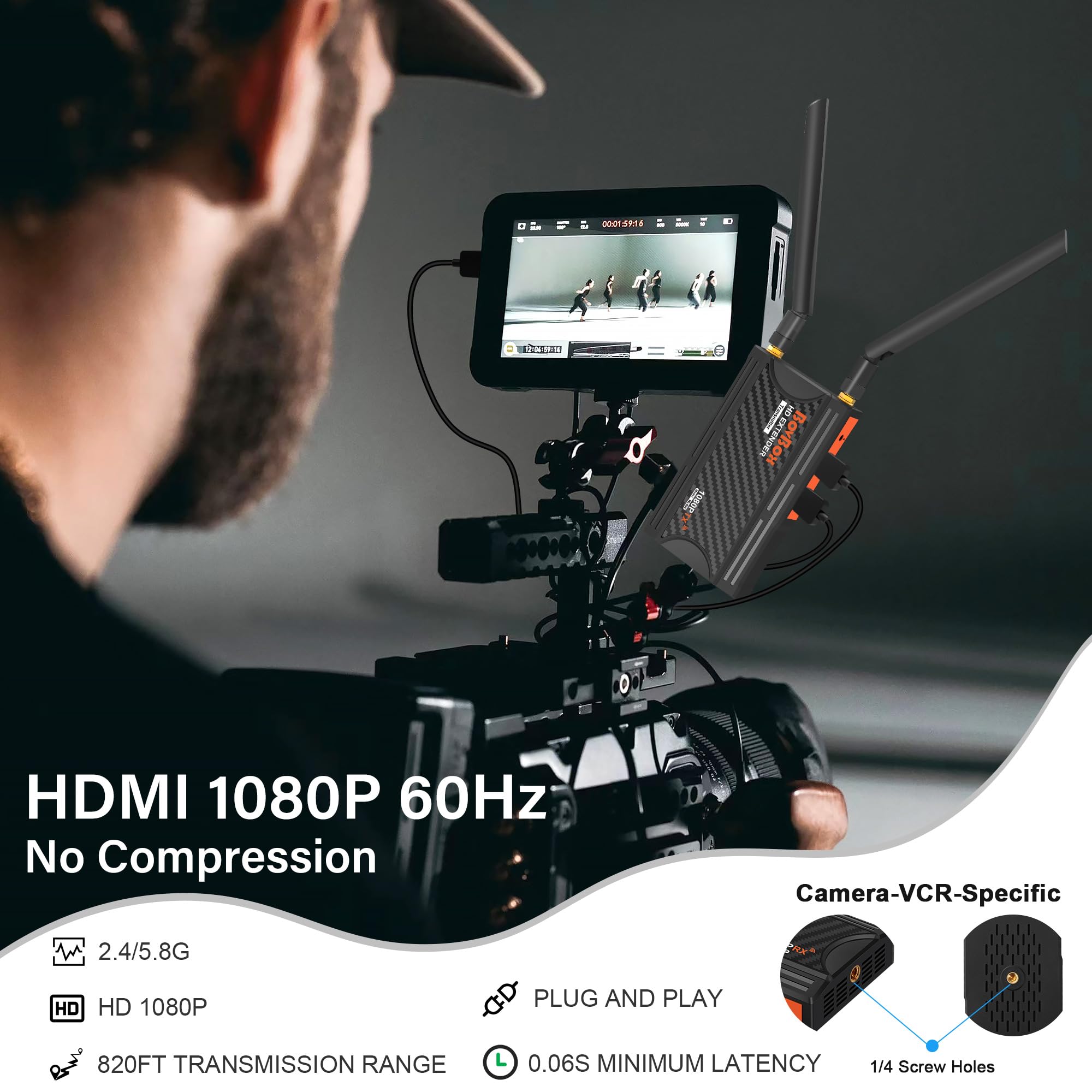 Wireless HDMI Transmitter and Receiver Kit - 1080P Full HD, 820FT Range with HDMI Loop-Out & IR Remote Support - Stream from PC, Laptop, Camera, PS4/PS5 to HDTV, Projector, DSLR - Perfect for Home Theater, Gaming & Professional Presentations
