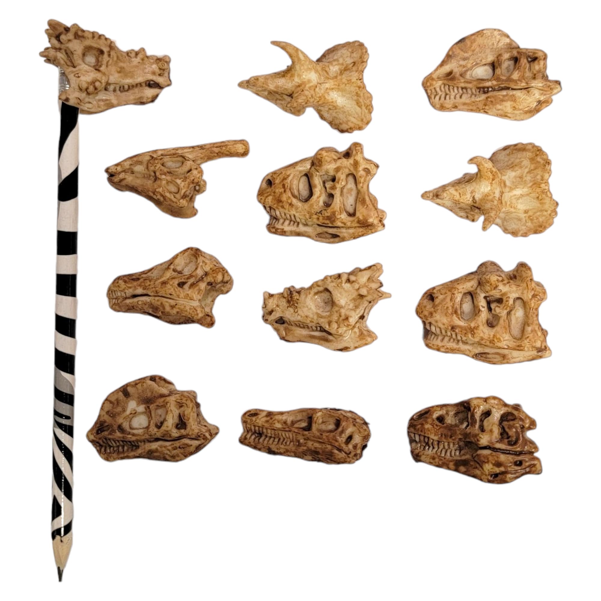 Dinosaur Fossil Pencil Toppers - 12 Pack (2 Inch) Rubber Dino Pencil Caps for Kids | Ancient Aged Look Classroom Supplies, Party Favors & Student Incentives | Perfect for Back to School, Birthday Parties & Educational Rewards