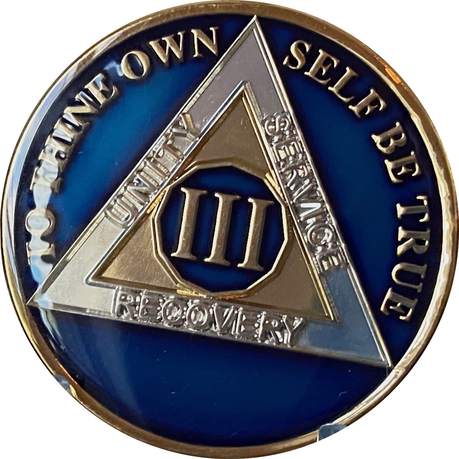 Ranger Industries 3 Year AA Medallion - Metallic Midnight Blue Sobriety Chip III for Alcoholics Anonymous Recovery & Milestone Celebrations