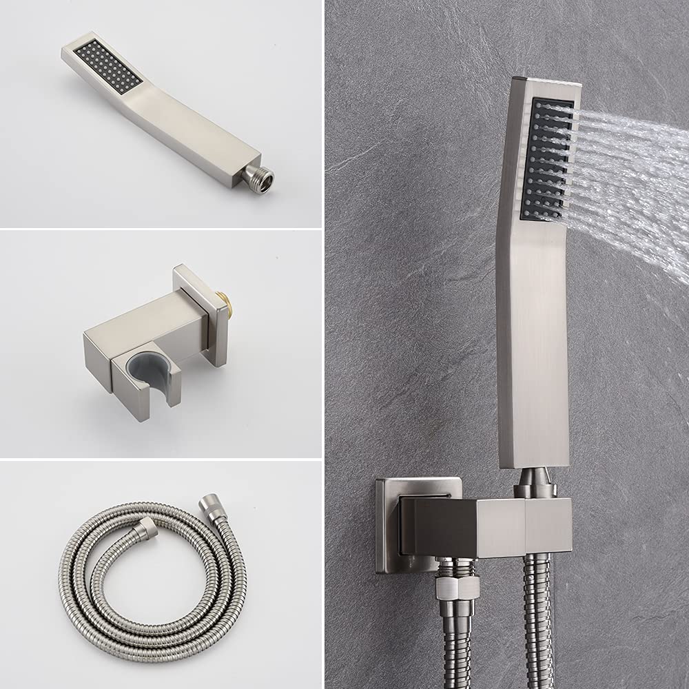 12 Inch Brushed Nickel Ceiling Mounted Shower System - Rain Shower Head, Handheld Spray & Valve Faucet Trim Kit for Luxurious Bathroom Upgrade | Perfect for Master Bath & Spa-Like Shower Experience