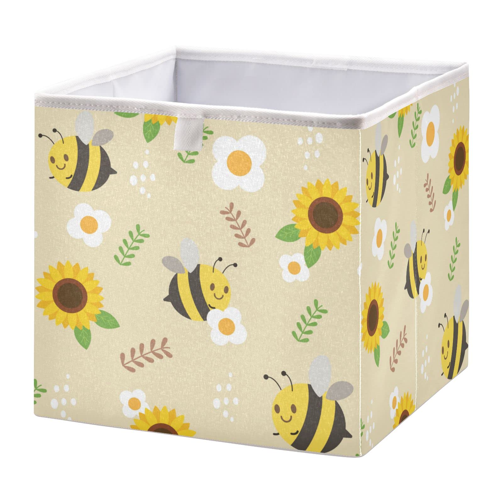 Kigai Bee and Sunflower Cube Storage Bin 11x11x11 Inches - Large Collapsible Organizer Basket for Shelves, Closet, Storage Room - Perfect for Home Organization, Kids' Toys, and Bedroom Decor