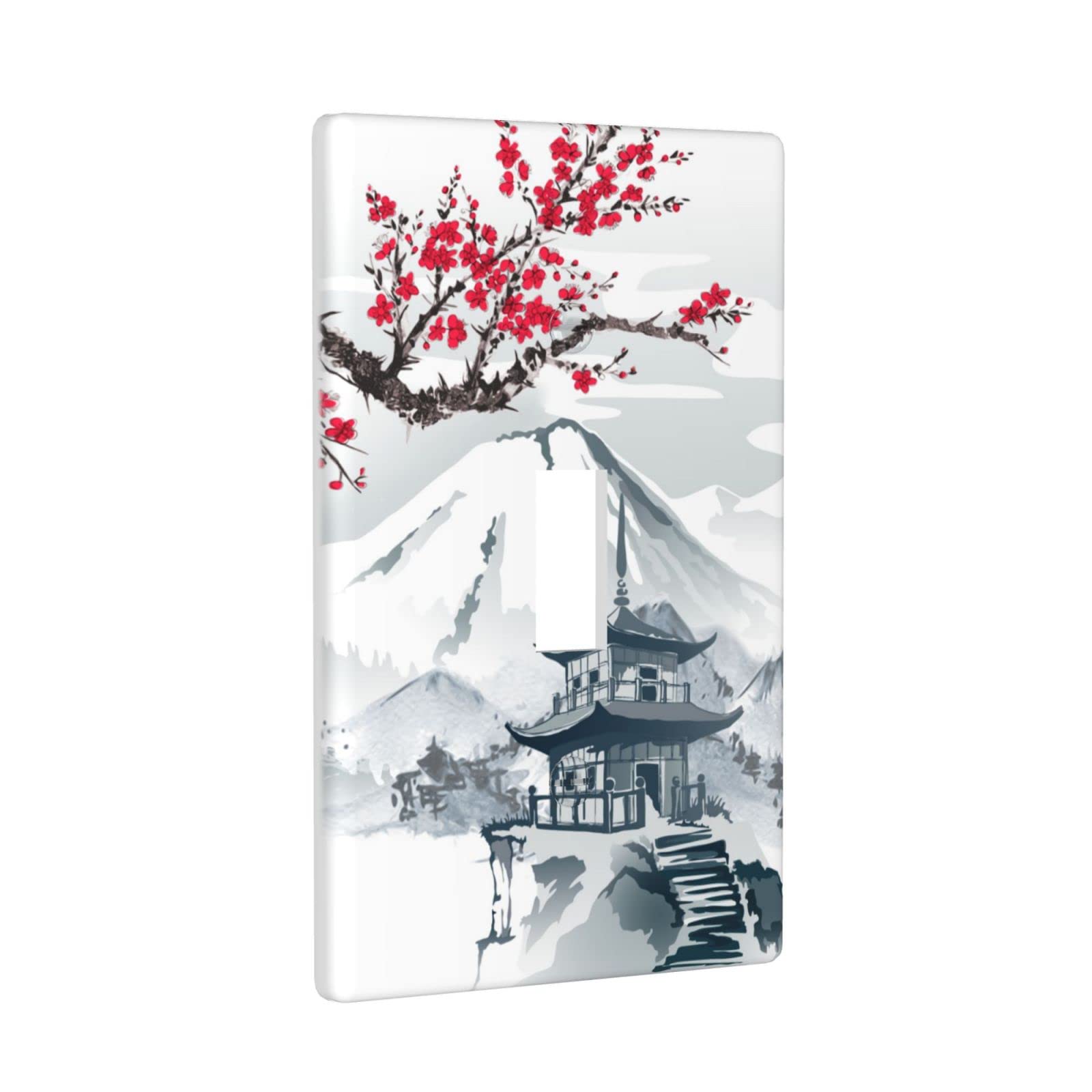 Japanese Cherry Blossoms Mountain Tower Single Gang Toggle Light Switch Wall Plate Cover - Decorative Wall Plate for Kitchen, Bedroom, Bathroom - Home Decor & Electrical Accessories