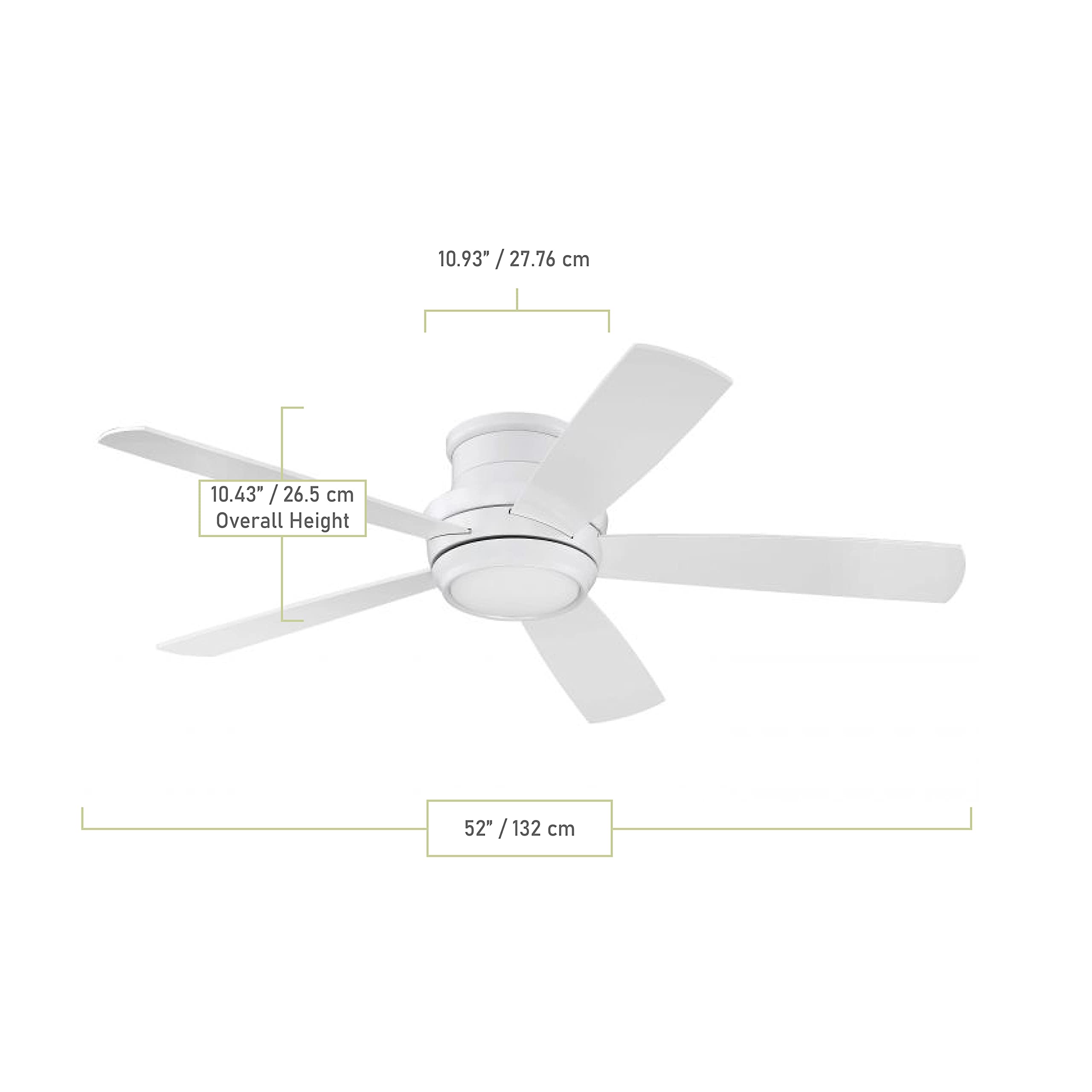 Craftmade 44 Inch White Flush Mount Ceiling Fan with LED Light & Remote Control - Energy Efficient Hugger Fan for Bedroom, Living Room & Office | TMPH44W5 Tempo Model
