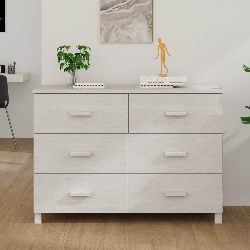DiMorture 6-Drawer Wooden Dresser Storage Cabinet - Sturdy White Wooden Chest Organizer for Bedroom, Kitchen & Hallway - Perfect for Clothes, Linens & Home Organization - Modern Buffet Sideboard Furniture