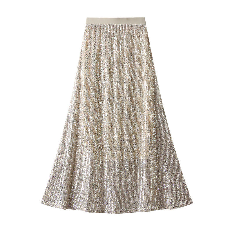 Elegant High Waist Sparkly Sequined Midi Skirt for Women - Perfect for Party, Night Out, and Special Occasions