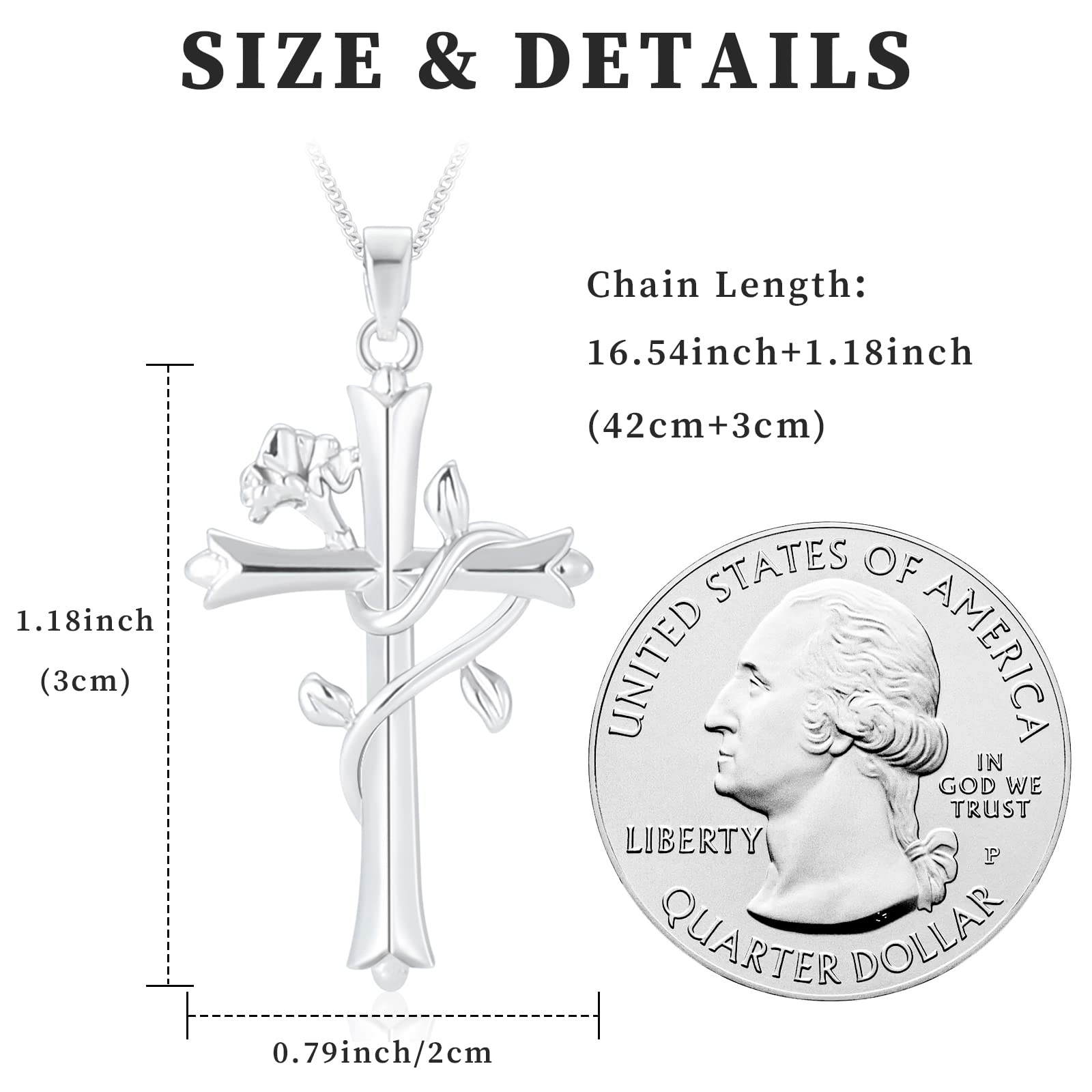 ACECHA Silver Faith Cross Necklace for Women - Birthstone & Birth Flower Pendant Jewelry | Thoughtful Gift for Wife, Teen Girls, Women | Perfect for Birthday, Anniversary & Religious Occasions