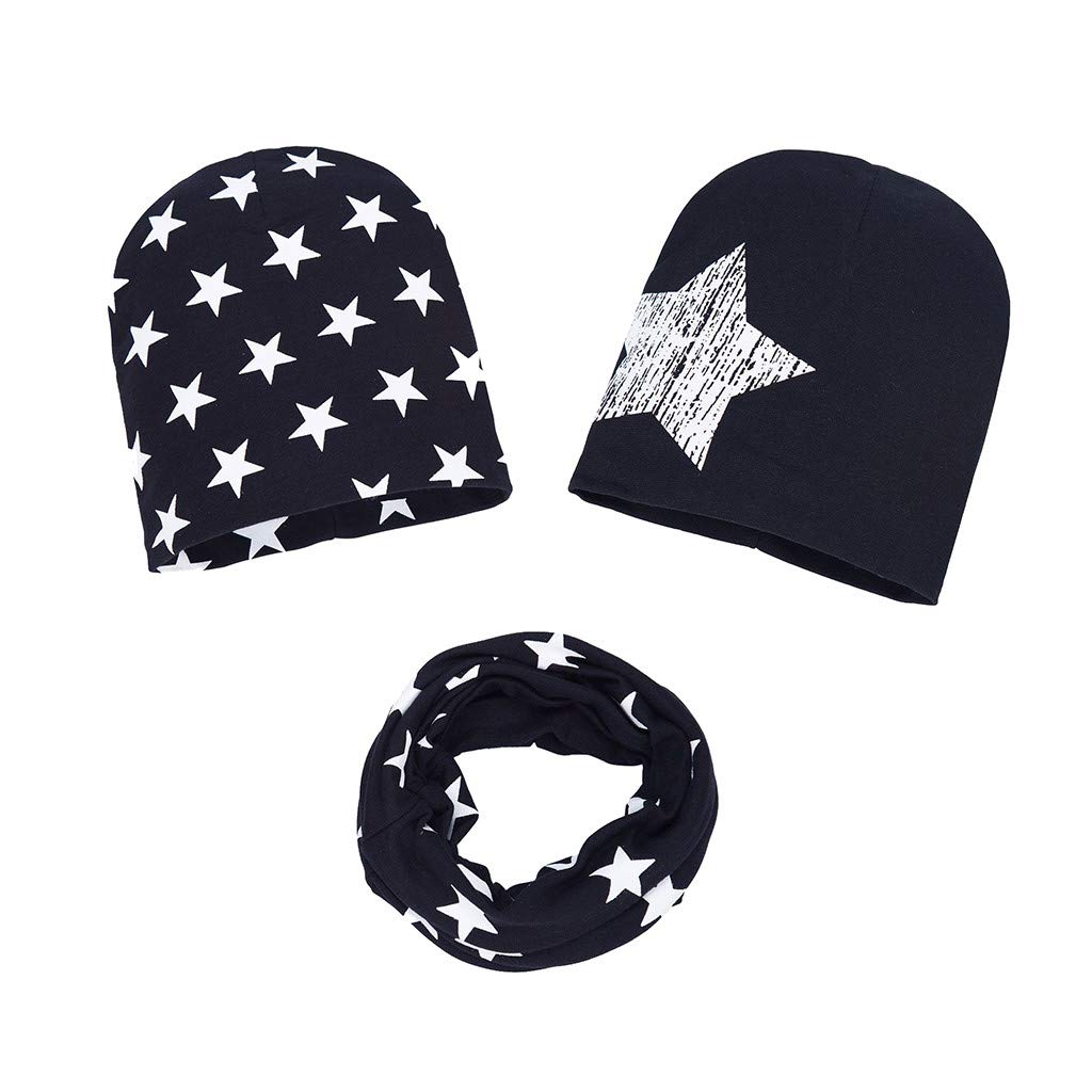 Baby Hats 3-Piece Set - Printed Winter Caps with Scarf for Toddlers & Kids | Cozy Autumn Star Design | Perfect for Cold Weather Outings & Holiday Photos