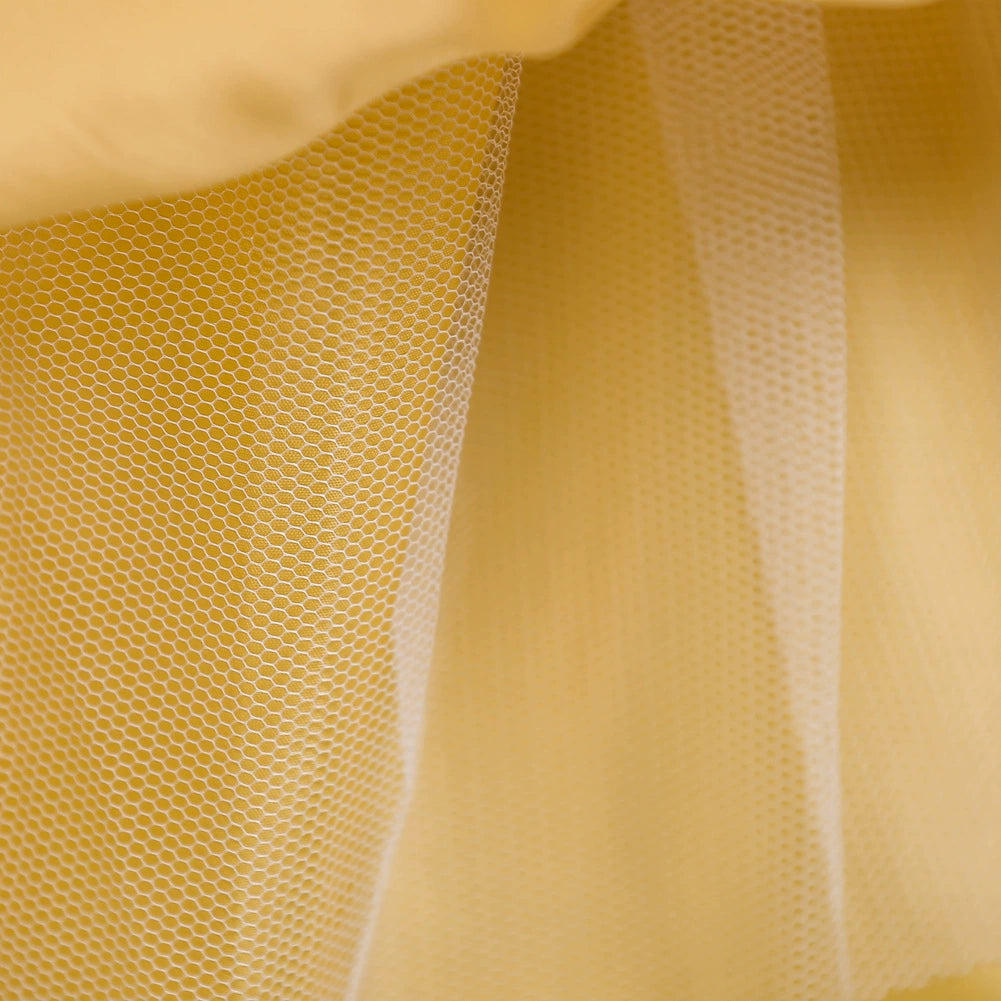 Elegant Yellow A-Line Round Floor-Length Lace Flower Girl Dress for Weddings, Baptisms & Special Occasions