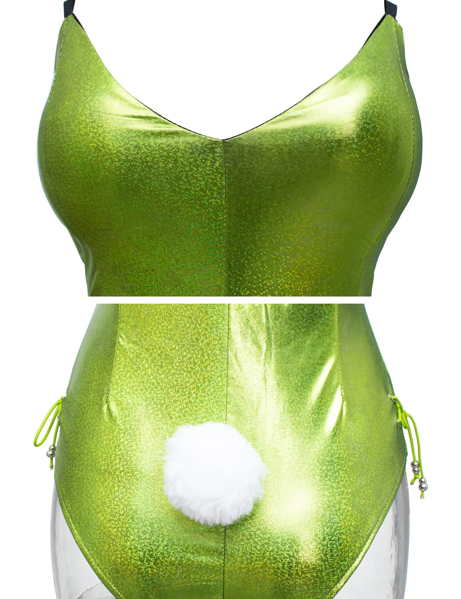 Women's Bunny Costume - Shiny Holographic Bodysuit with Stockings Set for Cosplay, Halloween, and Party Outfits | Sparkling Senpai One-Piece Jumpsuit
