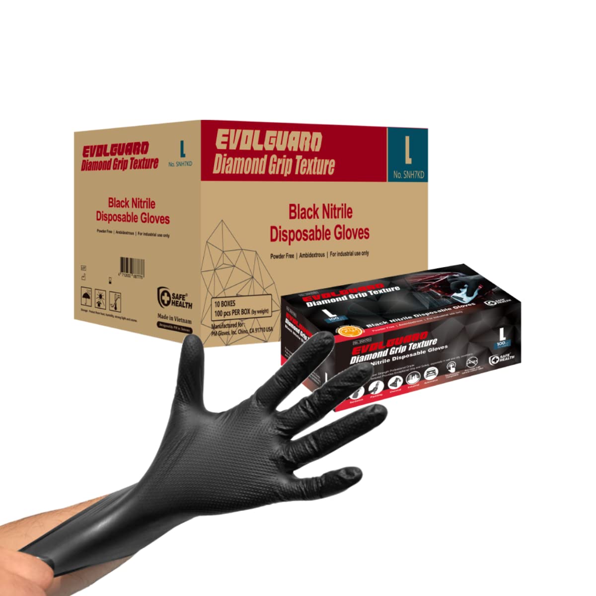 Premium Nitrile Disposable Gloves - 6 Mil Black & 8 Mil Orange with Diamond Grip - Industrial Strength, Latex-Free, Chemical Resistant - Ideal for Medical, Food Service, Cleaning & DIY Projects