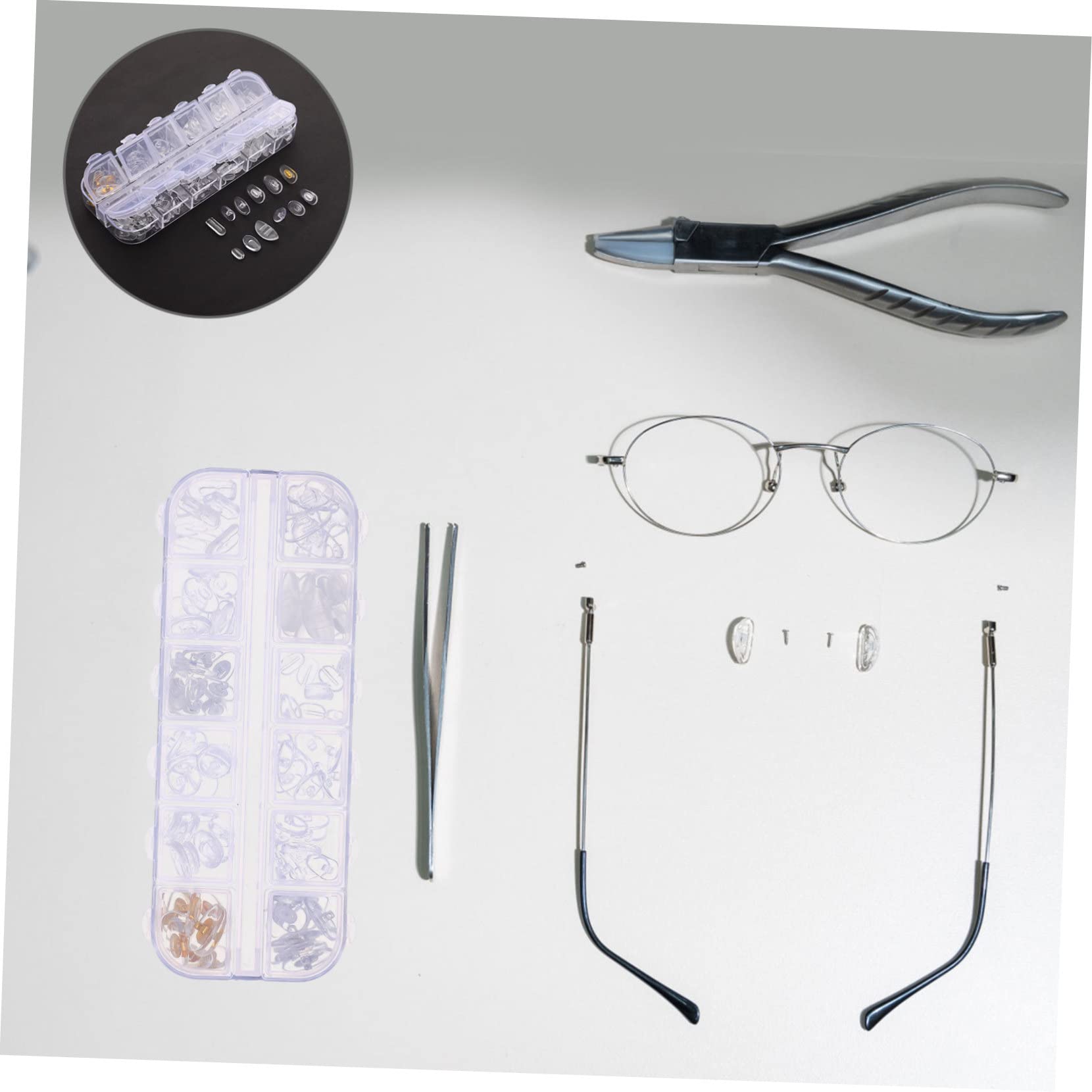 HOMSFOU Glasses Repair Kit - 1 Set of Eyeglass Screws, Nose Pads & Interchangeable Comfort Pads for Frameless & Regular Glasses - Essential Eyewear Accessories for Home, Office & Travel Use