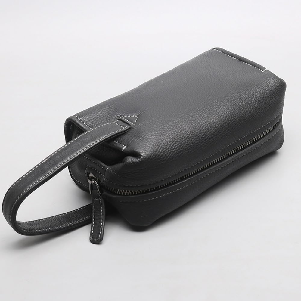 Premium Men's Leather Toiletry Bag - Large Waterproof Travel Dopp Kit for Shaving, Grooming & Toiletries Accessories | Lightweight Durable Organizer for Business Trips, Camping & Vacation | Black