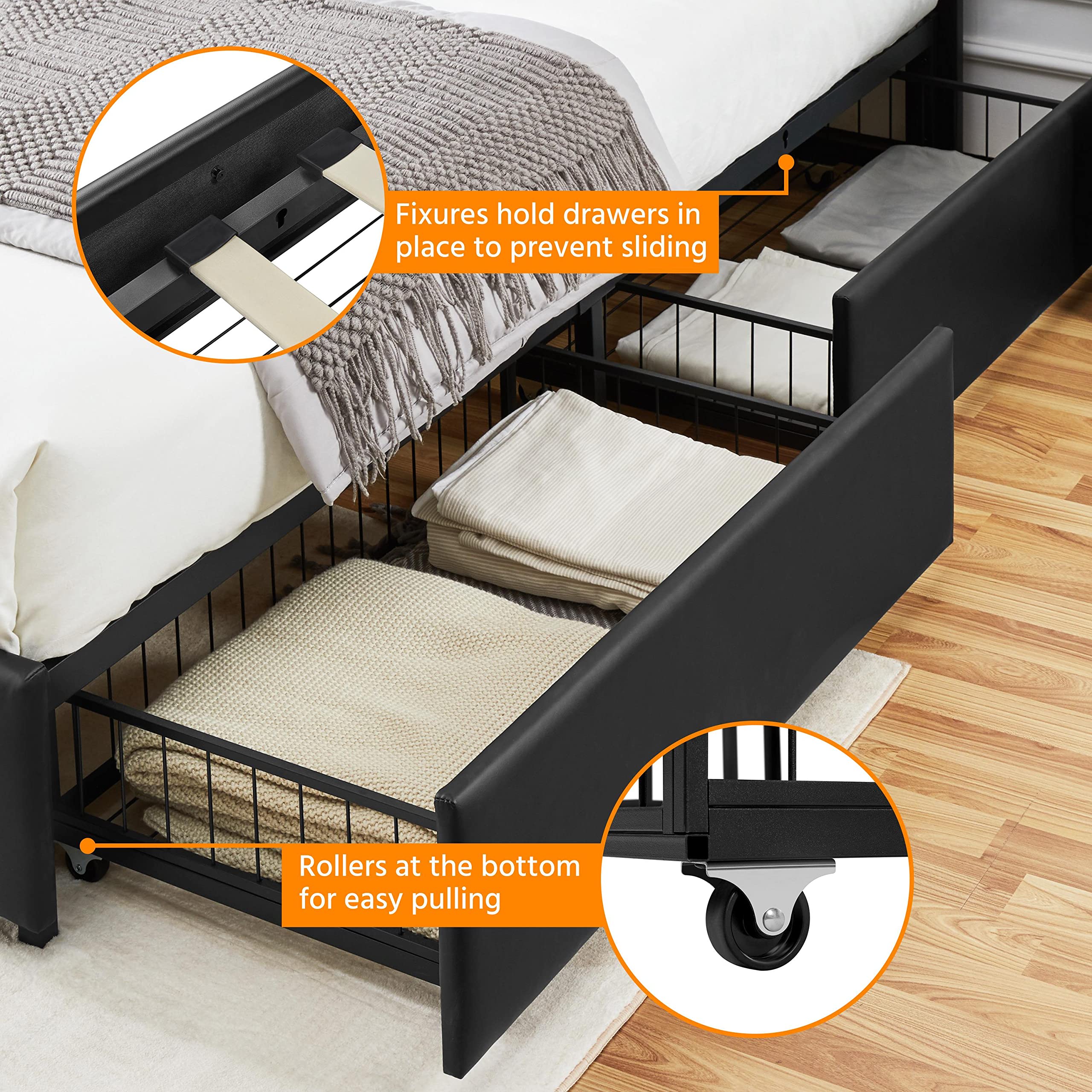 Yaheetech Full Size Upholstered Bed Frame with 4 Storage Drawers - Adjustable Headboard, Faux Leather Platform Bed with Wooden Slats Support - No Box Spring Needed - Black (Perfect for Small Bedrooms & Guest Rooms with Storage Needs)