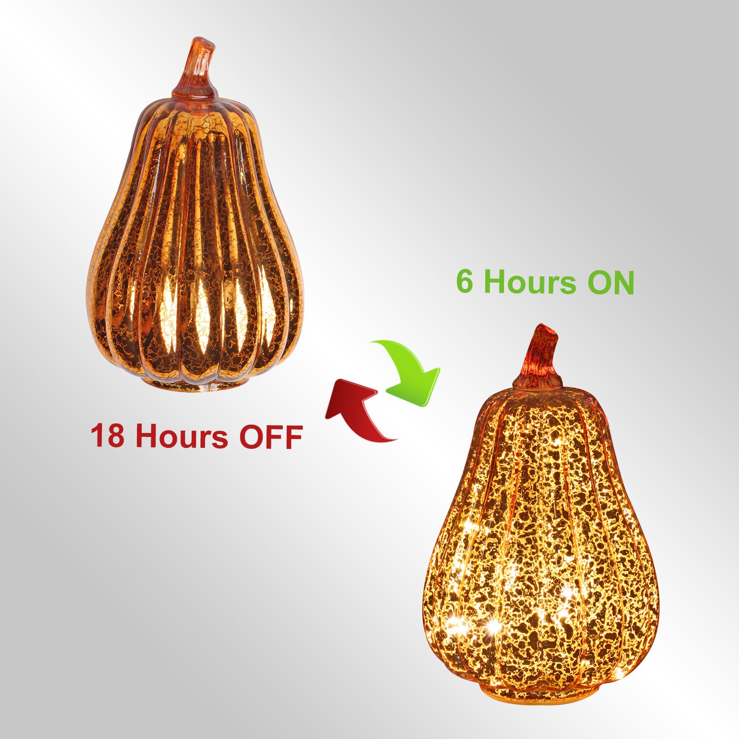 Romingo Mercury Glass Pumpkin Light with Timer - Gold Halloween Decor, Fall & Thanksgiving Decoration (8.7 Inch) - Perfect for Porch, Mantel, and Tabletop Displays