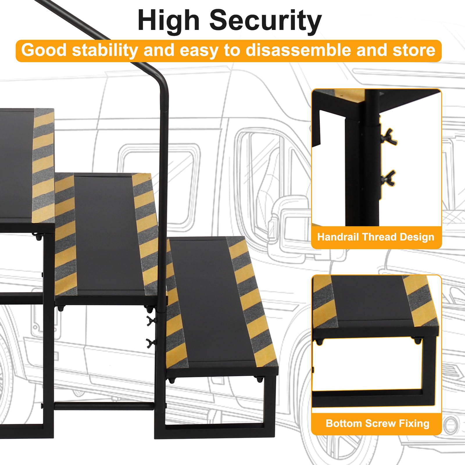 3 Step RV Stairs with Handrails - Heavy Duty Outdoor Steps for Travel Trailers, Motorhomes, Boats, Hot Tubs & Porches | Non-Slip Camper Stairs for Safe Entry & Exit