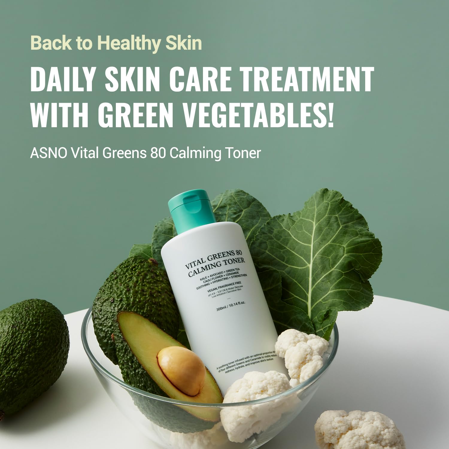 ASNO Vital Greens 80 Calming Toner for Acne & Pimple Relief | Soothing Essence with Superfoods (Kale, Avocado, Green Tea, Cauliflower) & Ceramide | Hydrating Facial Toner for Sensitive & Oily Skin | Perfect for Daily Skincare Routine & Post-Workout Refresh