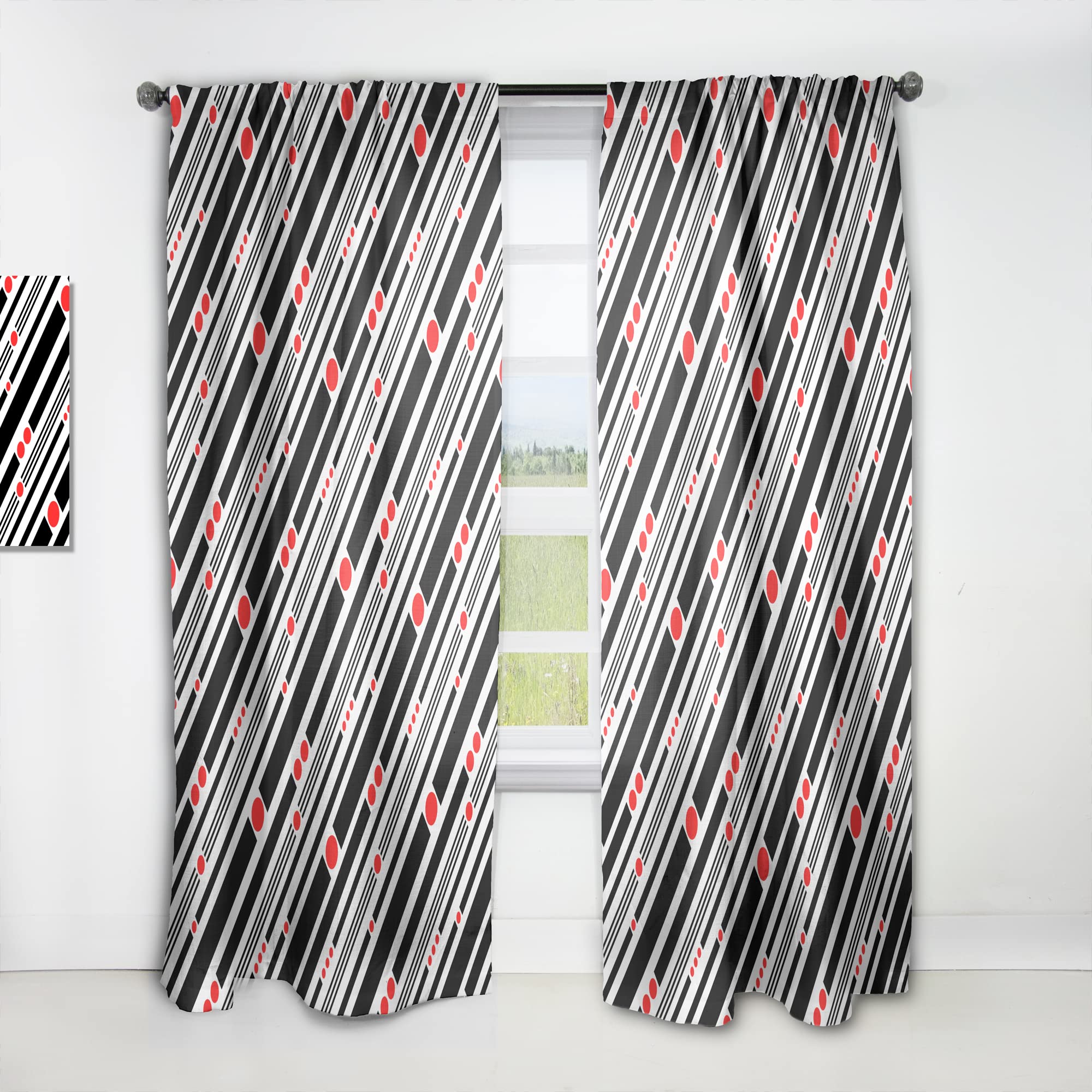 Retro Geometric Abstract Minimalist Curtains - Thermal Insulated Single Panel (52x63 inches) for Bedroom & Living Room - Modern Window Drapes for Home Decor & Light Control