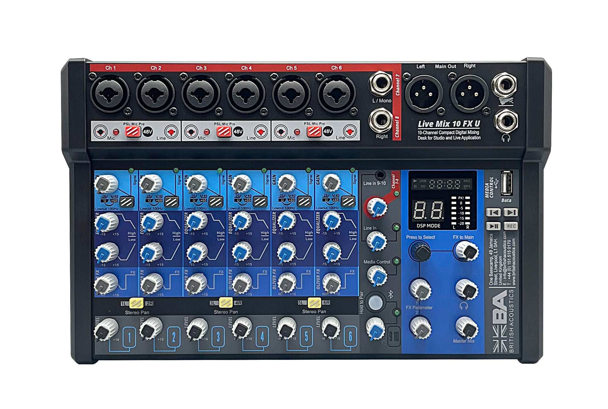 Livemix 10FXU Professional DJ Mixer Controller - High-Performance Audio Mixing for Live Performances & Music Production | Perfect for Clubs, Parties & Home Studios