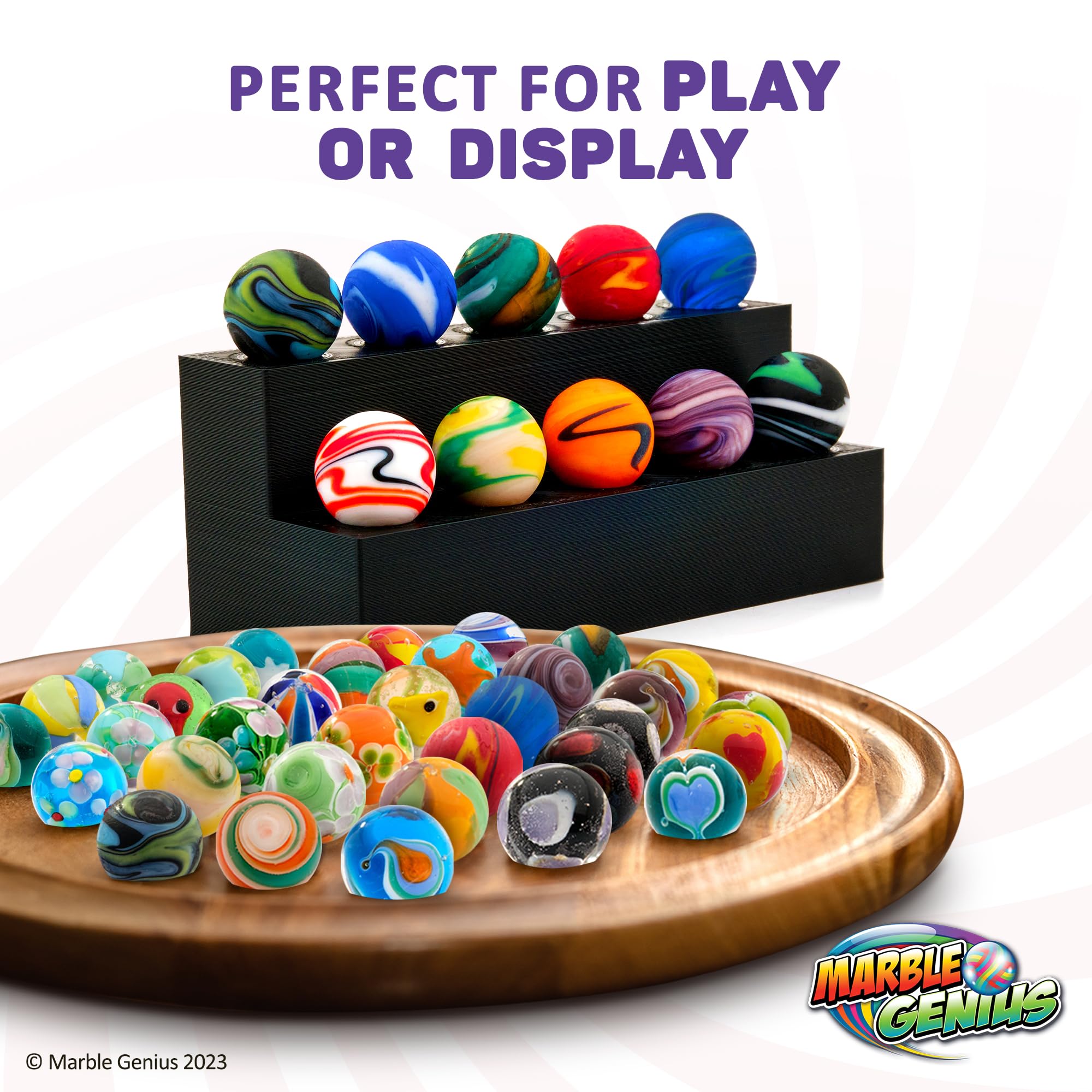 Marble Genius Collectors Marbles - 10 Handmade Glass Marbles with Unique Scribble Design, 16mm (5/8 Inch) - Perfect Gift for Marble Enthusiasts & Kids Ages 3+ - Great for Collecting, Games & Home Decor