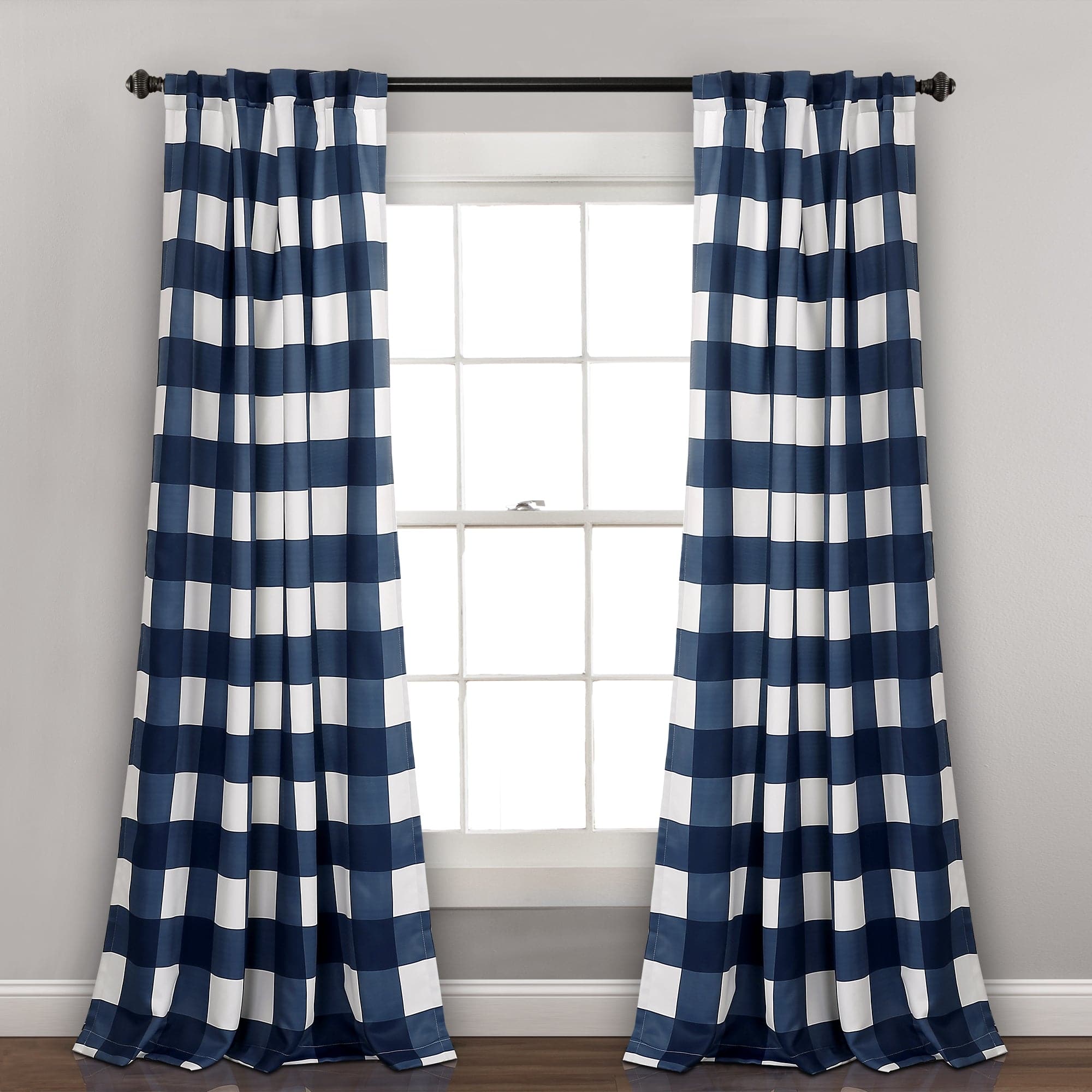 Kelly Checker Light Filtering Window Curtain Panel Set - Blackout Sheer Drapes for Living Room, Bedroom & Office - Soft Textured Fabric with Modern Checkerboard Design
